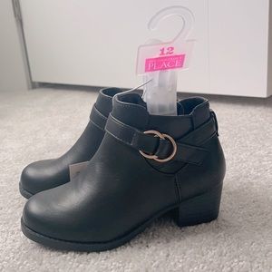 NWT Black booties with gold buckle